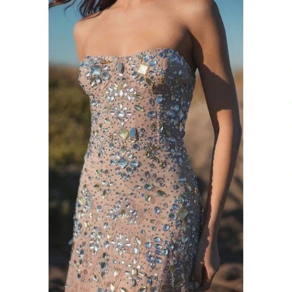 Mac Duggal 10100 Sz 12 Rose Pink Strapless Sweetheart Embellished Gown $698 - Picture 5 of 8